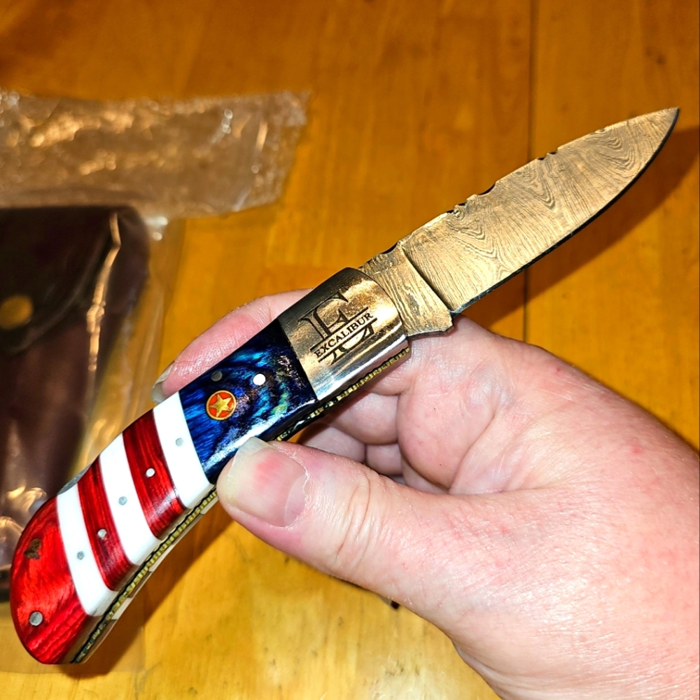 Patriotic Personalized "Excalibur" Damascus Steel Knife🔪🇺🇲